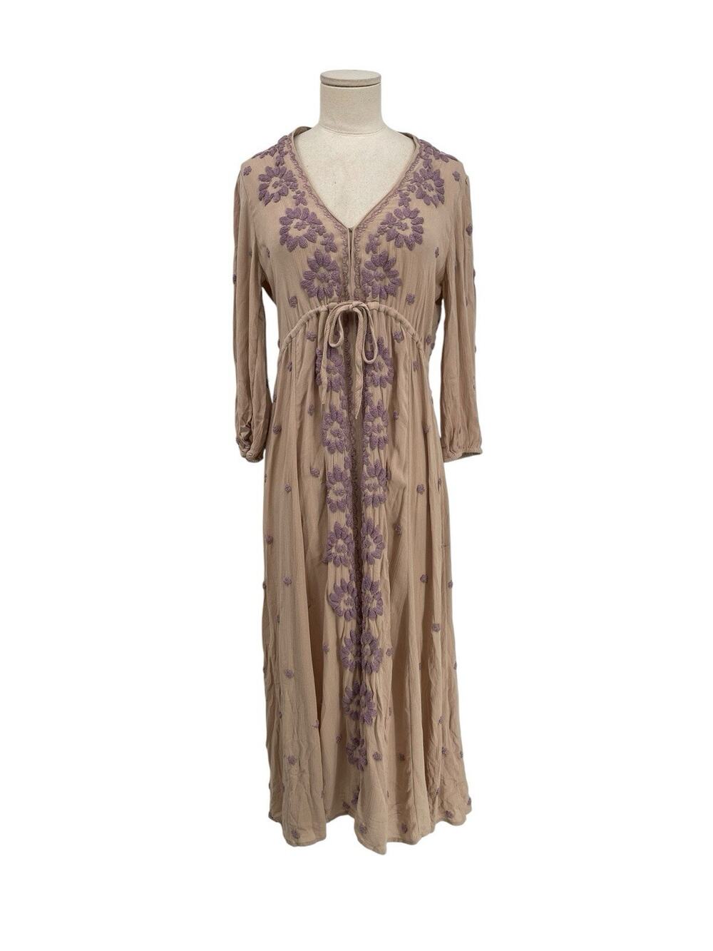 Free People Floral Embroidered Fable Midi Dress Tea And Lavender Size XS